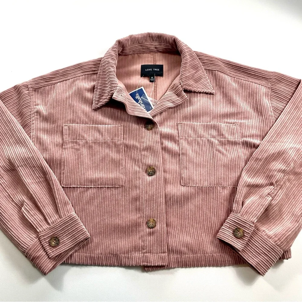 Love Tree Women's Mauve Cropped Corduroy Shacket Jacket Medium NWT - Picture 2 of 8
